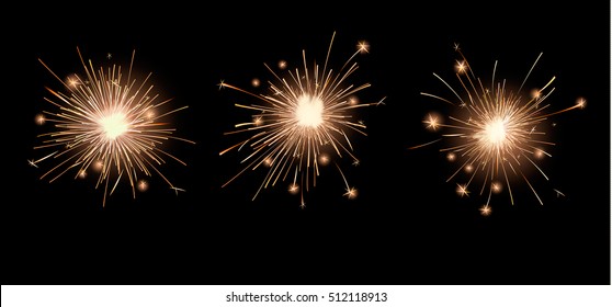 Bright bengal lights icon set isolated on black background with flash lights vector illustration
