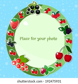 Bright berry frame with place for your photo. Vector. 