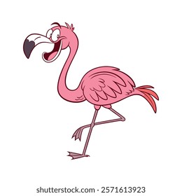 Bright Berry Pink Flamingo Cartoon Character Standing Tall