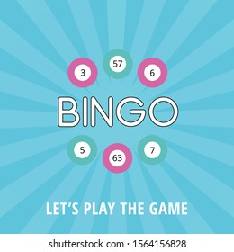 Bright bingo banner template with blue glowing background and balls. Vector square poster, flyer, card for festive event