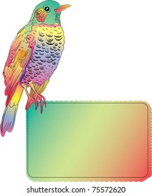 Bright bird with blank banner
