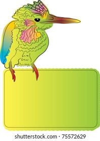 Bright bird with blank banner