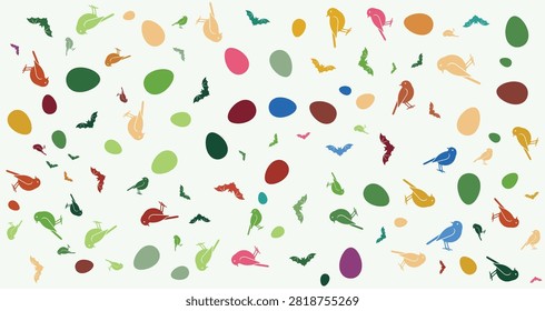 Bright bird and egg illustration featuring vivid colors and playful shapes ideal for artistic, decorative, and design applications