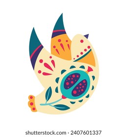 Bright Bird with Folk Ornament and Decor Vector Illustration