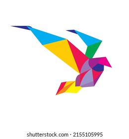 Bright bird from geometric shapes in the form of origami for websites or print