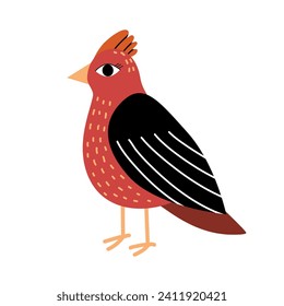 Bright bird, vector, flat style, childish, stylized bird.