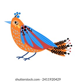 Bright bird, vector, flat style, childish, stylized bird.