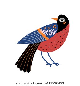 Pájaro brillante, vector, estilo plano, pájaro infantil, estilizado.