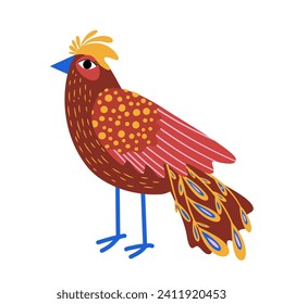 Bright bird, vector, flat style, childish, stylized bird.