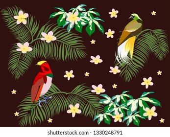 Bright birds and plants