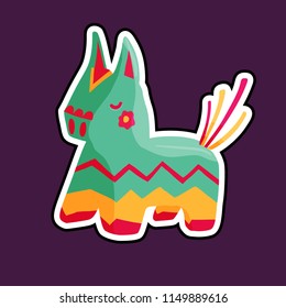 Bright birthday donkey pinata with candies vector icon isolated on white