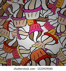 Bright birthday pattern on beige, black and white. Vector illustration. For food poster design. Seamless pattern cake.