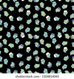 Bright birthday pattern on black, neutral and white. Vector illustration. Seamless pattern cake. For food poster design.