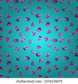 Bright birthday pattern on blue, pink and white. Vector. Watercolor seamless pattern with cupcakes. Wrapping paper.