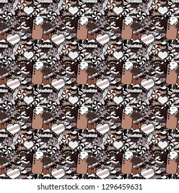 Bright birthday pattern on gray, white and black. For food poster design. Seamless pattern cake. Vector illustration.