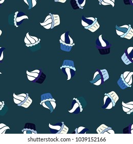 Bright birthday pattern on green, blue and white. Vector illustration. For food poster design. Seamless pattern cake.