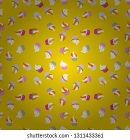 Bright birthday pattern on neutral, yellow and white. Vector illustration. For food poster design. Seamless pattern cake.