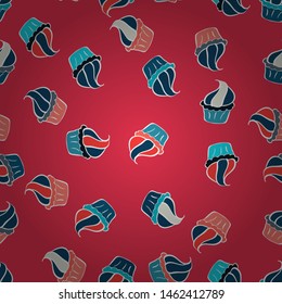 Bright birthday pattern on pink, white and blue. Vector. Watercolor seamless pattern with cupcakes. Wrapping paper.