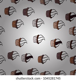 Bright birthday pattern on white, brown and black. Watercolor seamless pattern with cupcakes. Vector. Wrapping paper.