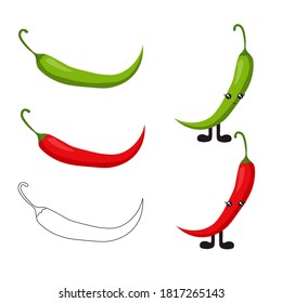 
Bright bitter pepper with cute cartoon eyes and legs in flat style isolated on white background. Vegetarianism with vegetables and proper nutrition.
