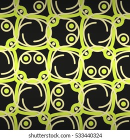 Bright black fancy seamless pattern background in technology style. Complex medley repeatable backdrop. Retro tracery.
