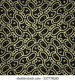 Bright black fancy seamless pattern in microbiology style. Vector background. Compound tessellated repeatable backdrop.