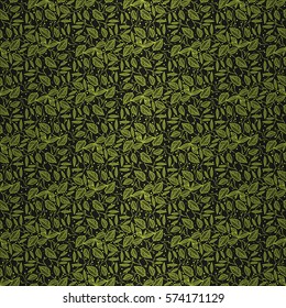 Bright black fancy seamless pattern in eco floral style. Equable tessellated repeatable backdrop. Vivid, graphical design for carpet, fabric, curtain or other purpose.