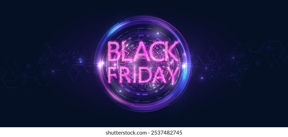 Anuncio de Web de Viernes Negro Brillante en Venta y Diseño Publicitario. Vector