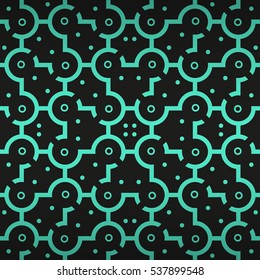 Bright black geometric seamless pattern in tribal style. Colored, contrast design for web, banner, curtain or other purpose. Vector background. Actual design. Equable puzzle repeatable backdrop.