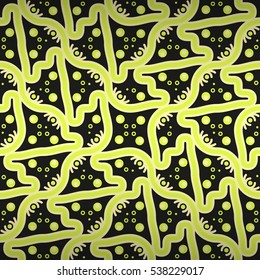 Bright black geometrical seamless pattern in ethnic style. Tangled puzzle repeatable backdrop.