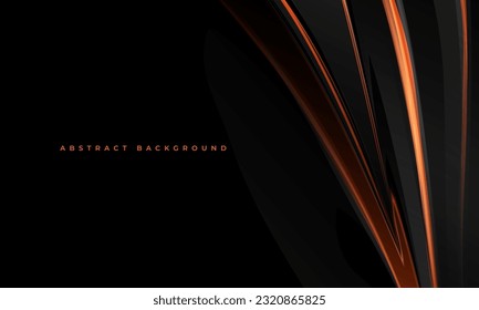 Fondo abstracto de vector negro y naranja brillante con cintas y líneas.