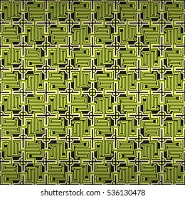 Bright black ornamental seamless pattern in game style. Intricate puzzle repeatable backdrop. Vector background. Colorful, graphical design for wallpaper, ads, packing-paper or other purpose.