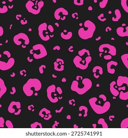 Padrão preto brilhante e rosa quadriculado com manchas rosa. padrão sem costura é de chita ou leopardo e é muito detalhado