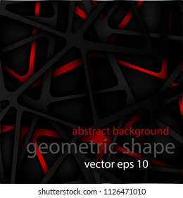 Bright, black, red, geometric background of cut layers. Paper design. 
Lines and triangles. Poster, banner, advertising, design for business. Stock vector.