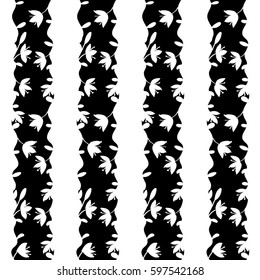 Bright black  and white pattern decorated with delicate flowers, vector  seamless pattern. Freehand drawing vector elements. Modern stylish texture. Monochrome  graphic design.
