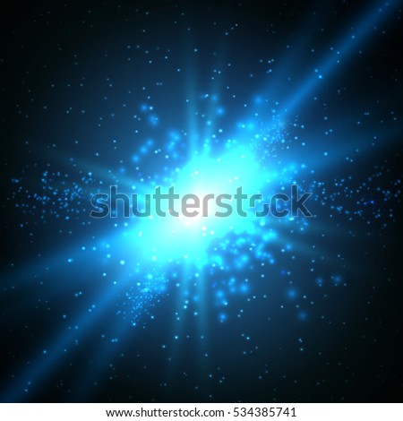 Bright blast in dark. Glowing neon light. Digital graphic for brochure, website, flyer, print, poster, other design.