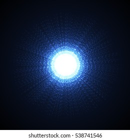 Bright blast in dark. Glowing star light. Vector illustration.