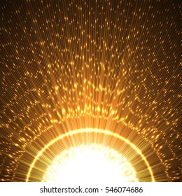 Bright blast in dark. Glowing star light. Vector illustration.