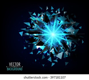 Bright blast in dark. Vector abstract background. Glowing neon light.