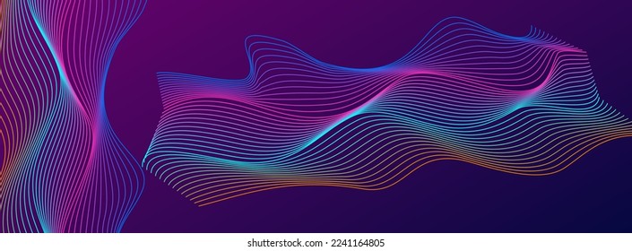 Bright Blend Background Violet Vector. Noise Backdrop. Colorful Contour Warp. Amplitude Curve Cover. Neon Graphic.