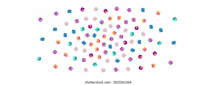 Bright Block Vector Panoramic White Background. Holographic Perspective Element Brochure. Shiny Box Wallpaper. Multicolored Confetti Style Paper.