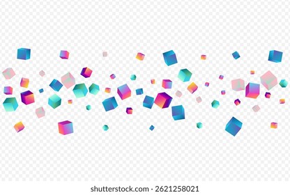 Bright Block Vector Transparent Background. Gradient Shiny Box Paper. Metal Polygon Brochure. Multicolored Brick Graphic Presentation.