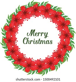 Bright blooms red flower frame, for template of various card merry christmas. Vector