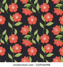 Bright Blossom flowering seamless pattern, spring background. Vector illustration in flat style