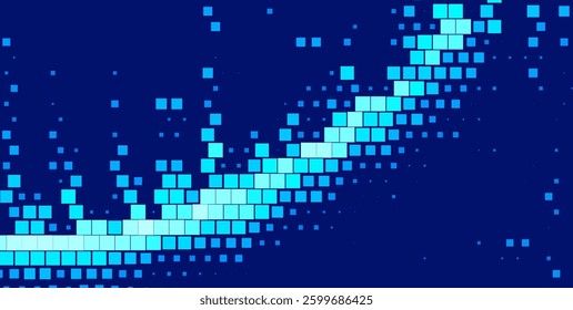 Bright blue abstract background with an array of blue squares of different sizes scattered across the canvas. The pattern invokes a sense of digital and technological advancement.