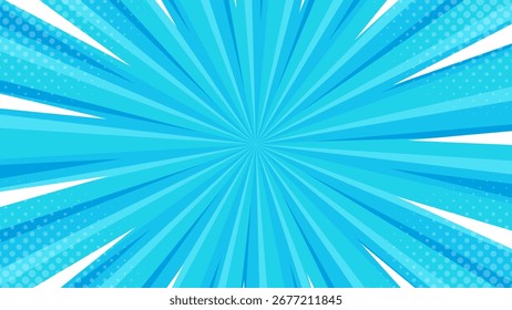 Fundo abstrato azul brilhante. Fundo de efeito de estouro de quadrinhos azul com meio-tom. Adequado para modelos, banners de vendas, eventos, anúncios, Web, páginas e outros