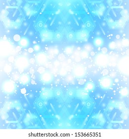 Bright blue abstract background with snowflakes and particles. Christmas  snow background. Vector illustration
