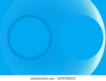 Bright blue abstract geometric tech background with linear circles. Vector minimal futuristic design
