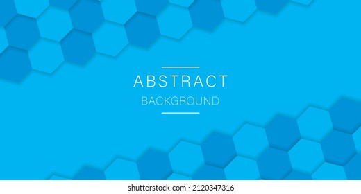Bright Blue Abstract Hexagon Background. Digital Blank Blue Banner for Technology, Science, Chemistry. Embossed Hexagonal Light Blue Futuristic Pattern. Modern Wallpaper Design. Vector Illustration.