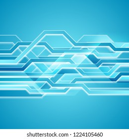 Bright blue abstract hi-tech vector background with glossy stripes